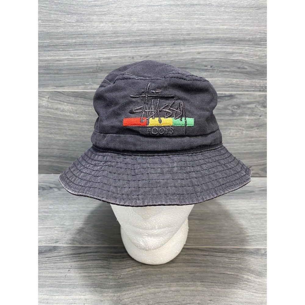Stussy Roots Bucket Hat Black Vintage Made in USA sz L